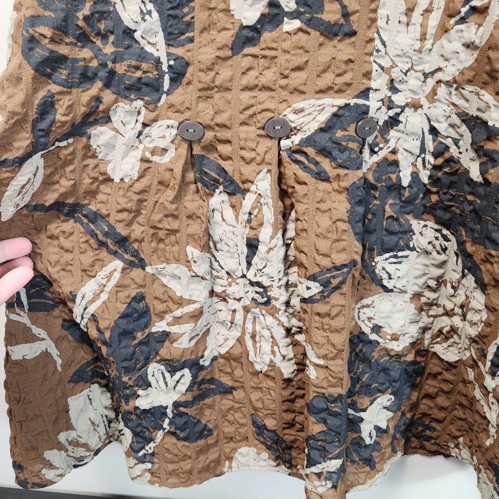 Habitat Button Up Brown Floral Womens XL Lagenlook Artsy Boxy - Picture 3 of 13